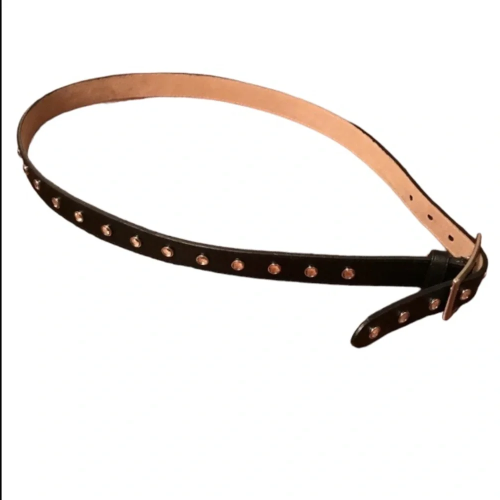 Genuine Leather Lined Black Belt With Embellishments Ladies Size M/L EUC